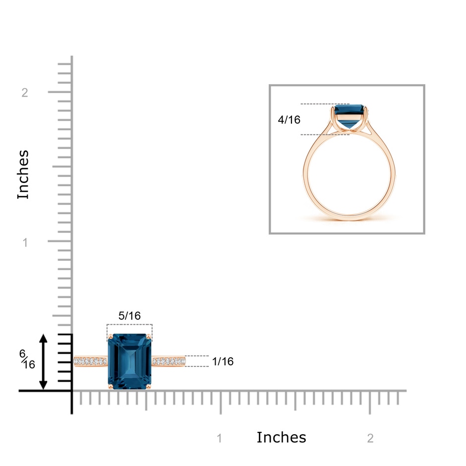 10x8mm AAA Emerald-Cut London Blue Topaz Cocktail Ring with Diamonds in Rose Gold product image