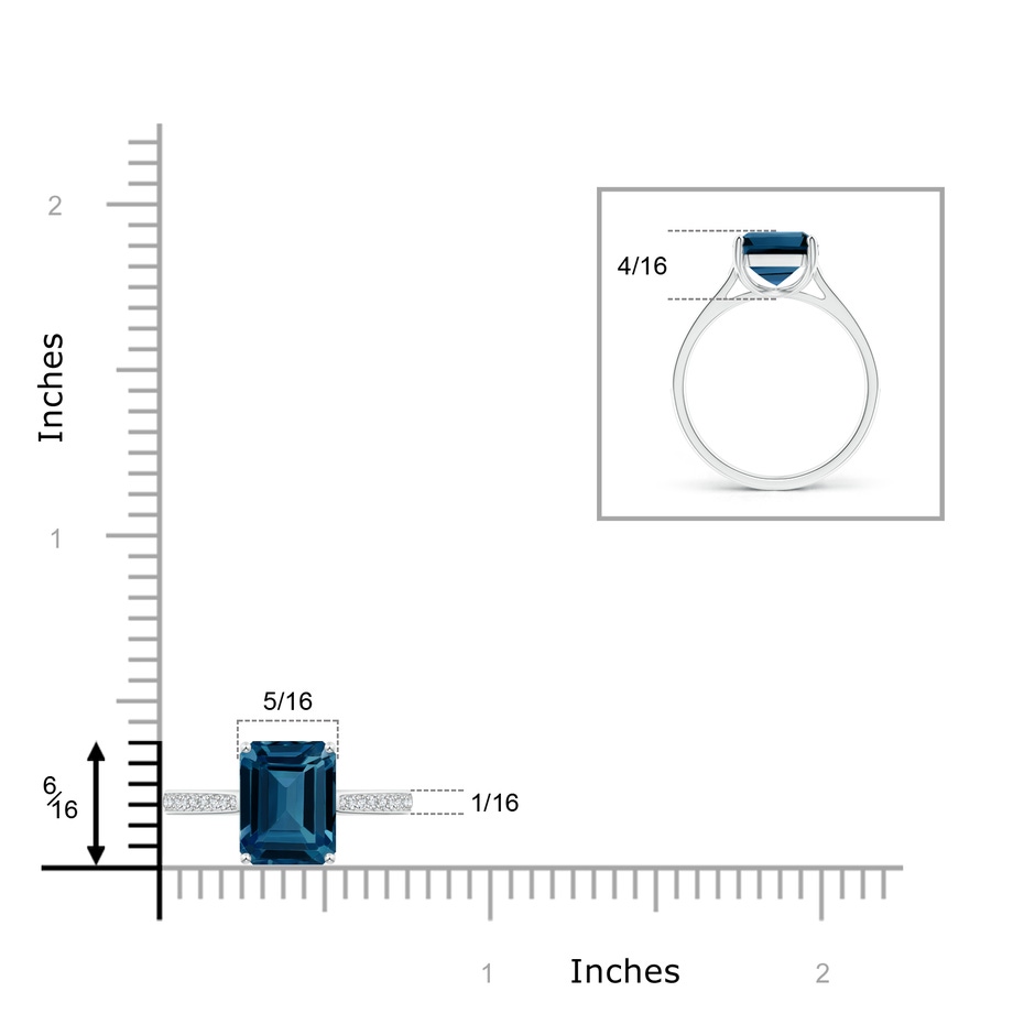 10x8mm AAAA Emerald-Cut London Blue Topaz Cocktail Ring with Diamonds in White Gold product image