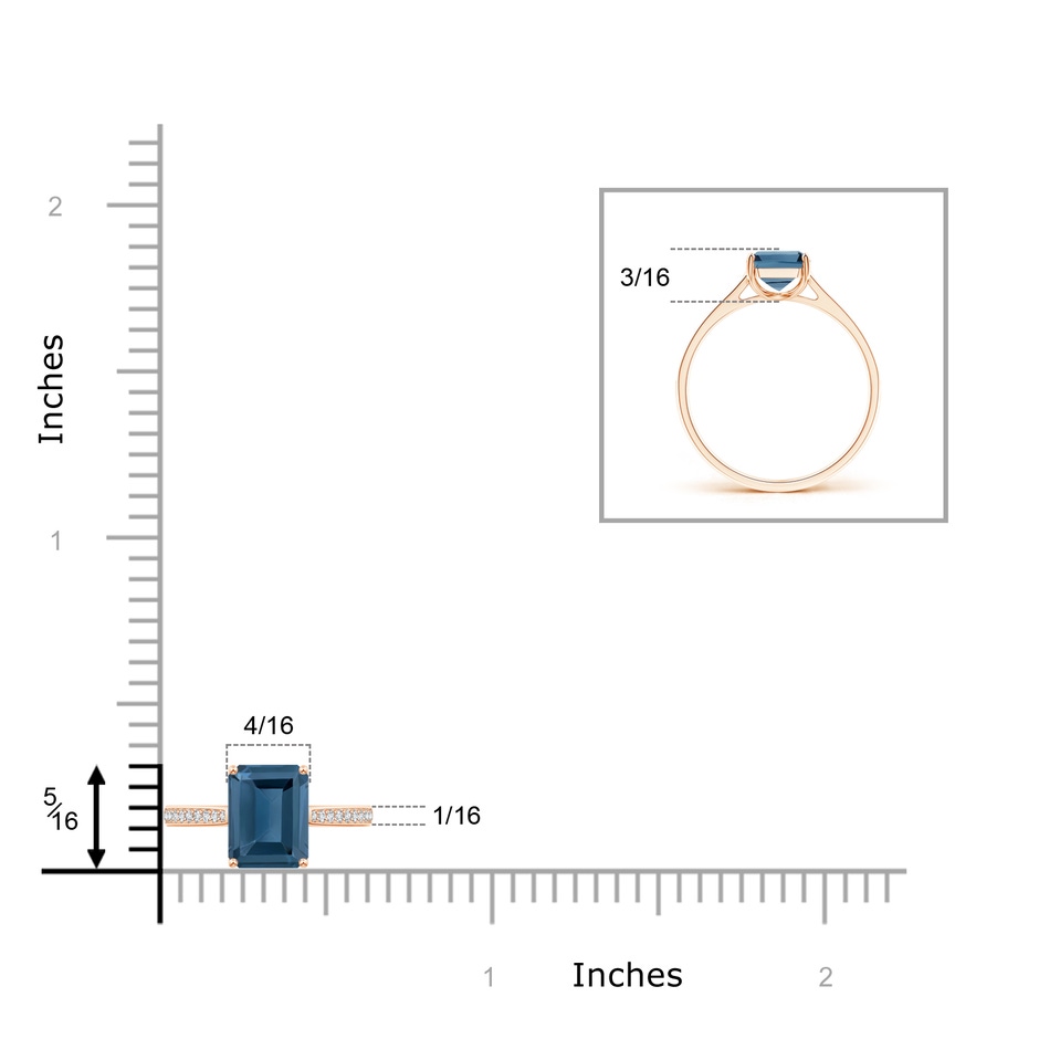 8x6mm A Emerald-Cut London Blue Topaz Cocktail Ring with Diamonds in Rose Gold product image