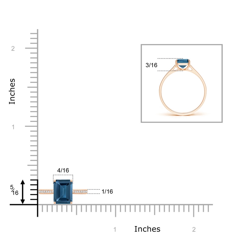 8x6mm AA Emerald-Cut London Blue Topaz Cocktail Ring with Diamonds in 9K Rose Gold product image