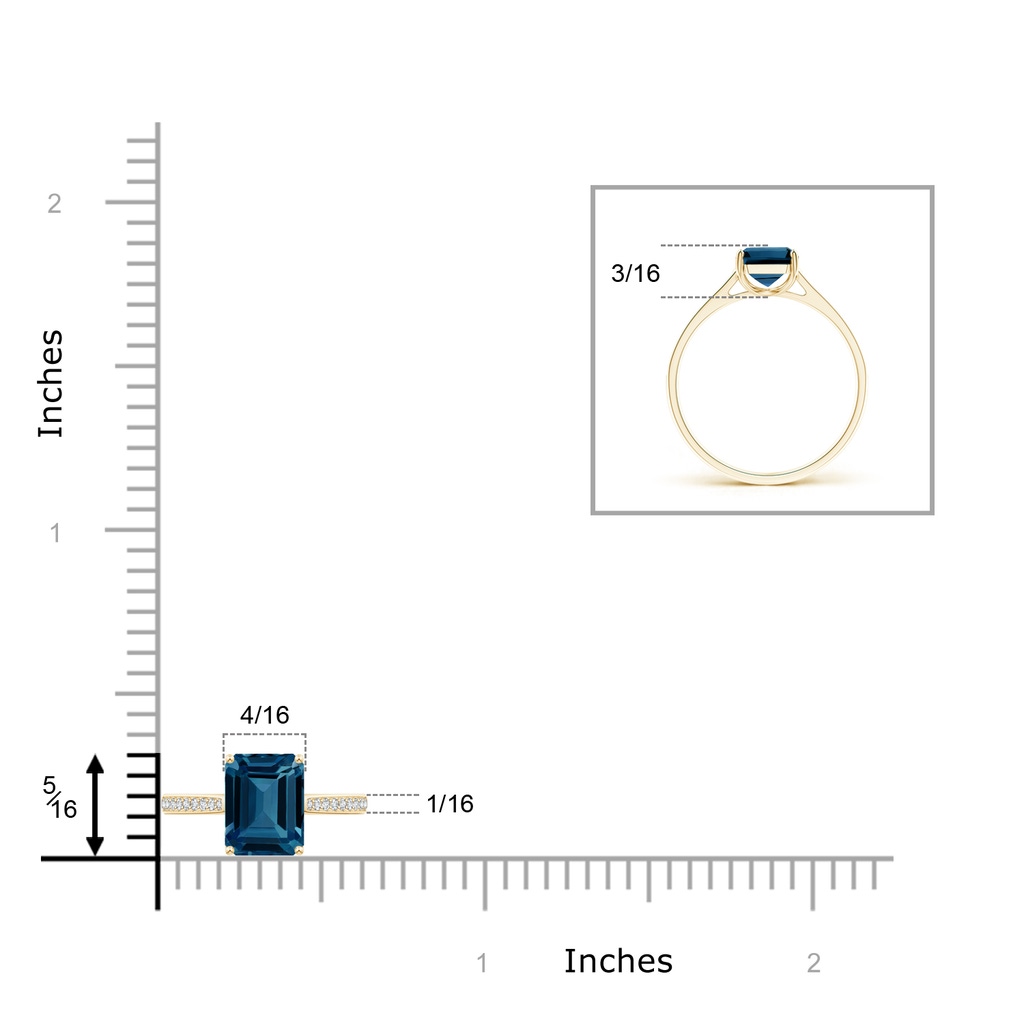 8x6mm AAAA Emerald-Cut London Blue Topaz Cocktail Ring with Diamonds in Yellow Gold Product Image