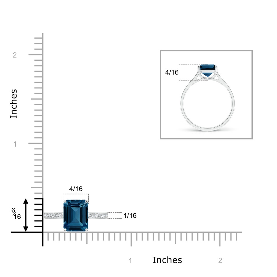 9x7mm AAAA Emerald-Cut London Blue Topaz Cocktail Ring with Diamonds in White Gold product image