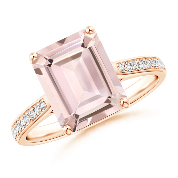 10x8mm AA Emerald-Cut Morganite Cocktail Ring with Diamond Accents in Rose Gold 