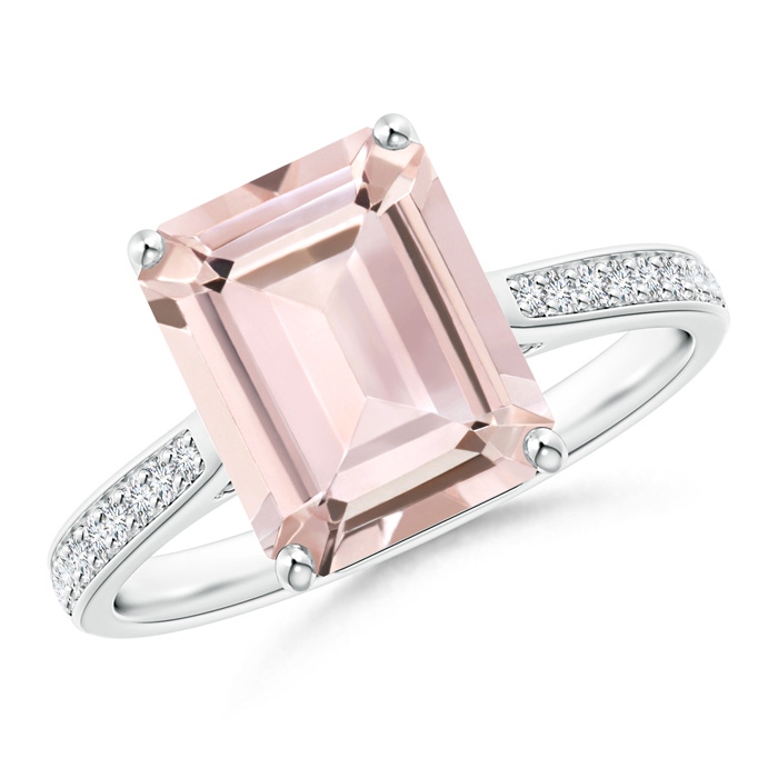 10x8mm AA Emerald-Cut Morganite Cocktail Ring with Diamond Accents in White Gold 