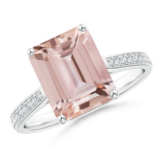 10x8mm AAA Emerald-Cut Morganite Cocktail Ring with Diamond Accents in White Gold