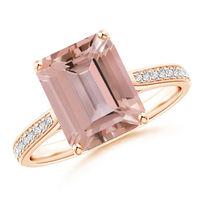 10x8mm AAAA Emerald-Cut Morganite Cocktail Ring with Diamond Accents in Rose Gold 