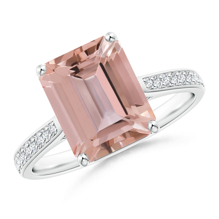 10x8mm AAAA Emerald-Cut Morganite Cocktail Ring with Diamond Accents in White Gold