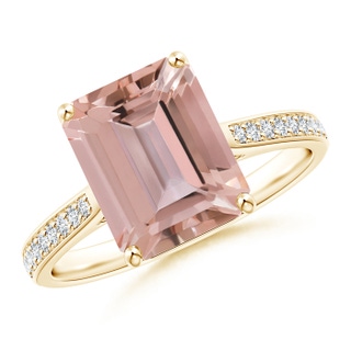 10x8mm AAAA Emerald-Cut Morganite Cocktail Ring with Diamond Accents in Yellow Gold