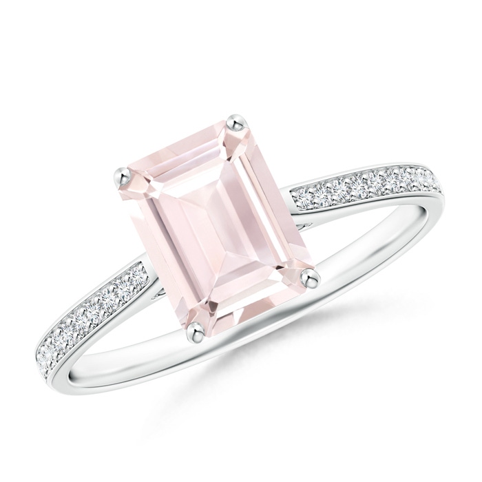8x6mm A Emerald-Cut Morganite Cocktail Ring with Diamond Accents in P950 Platinum 