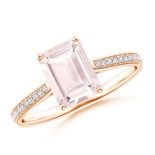 8x6mm A Emerald-Cut Morganite Cocktail Ring with Diamond Accents in Rose Gold