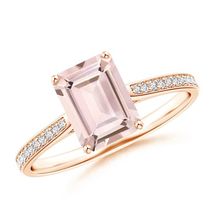 8x6mm AA Emerald-Cut Morganite Cocktail Ring with Diamond Accents in Rose Gold 