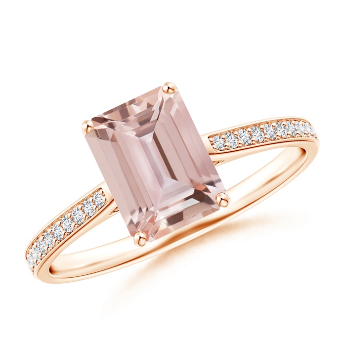 8x6mm AAA Emerald-Cut Morganite Cocktail Ring with Diamond Accents in Rose Gold