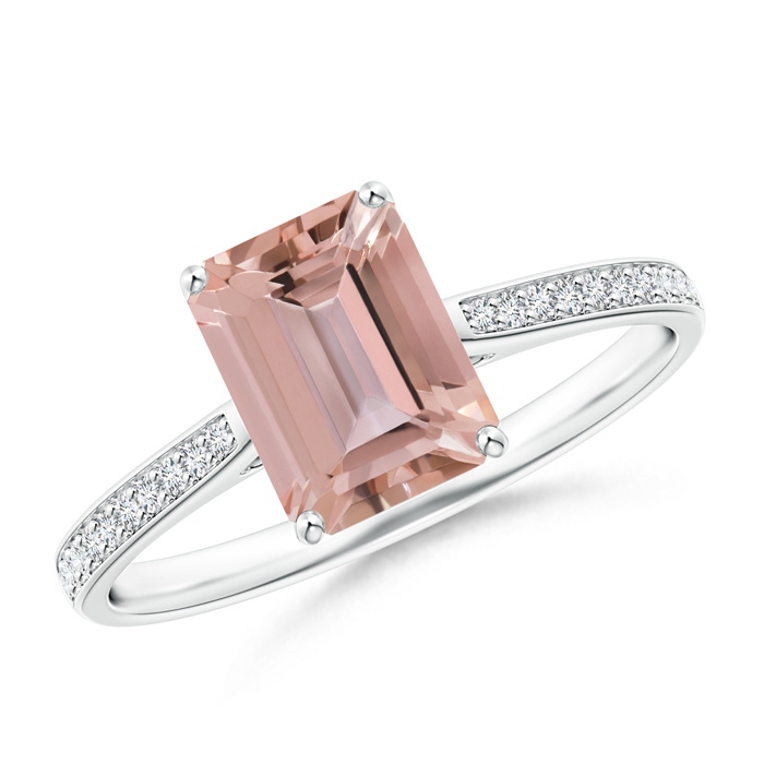8x6mm AAAA Emerald-Cut Morganite Cocktail Ring with Diamond Accents in P950 Platinum 