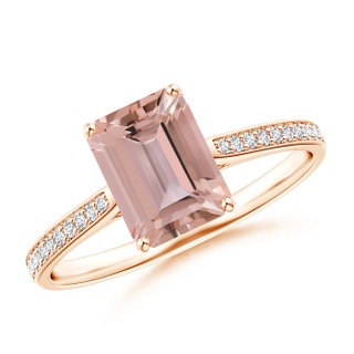 8x6mm AAAA Emerald-Cut Morganite Cocktail Ring with Diamond Accents in Rose Gold