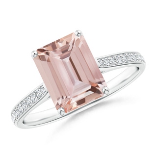 9x7mm AAA Emerald-Cut Morganite Cocktail Ring with Diamond Accents in White Gold