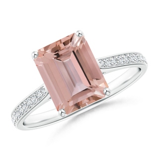 9x7mm AAAA Emerald-Cut Morganite Cocktail Ring with Diamond Accents in P950 Platinum