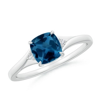 6mm AAA Split Shank Cushion London Blue Topaz Solitaire Ring in White Gold