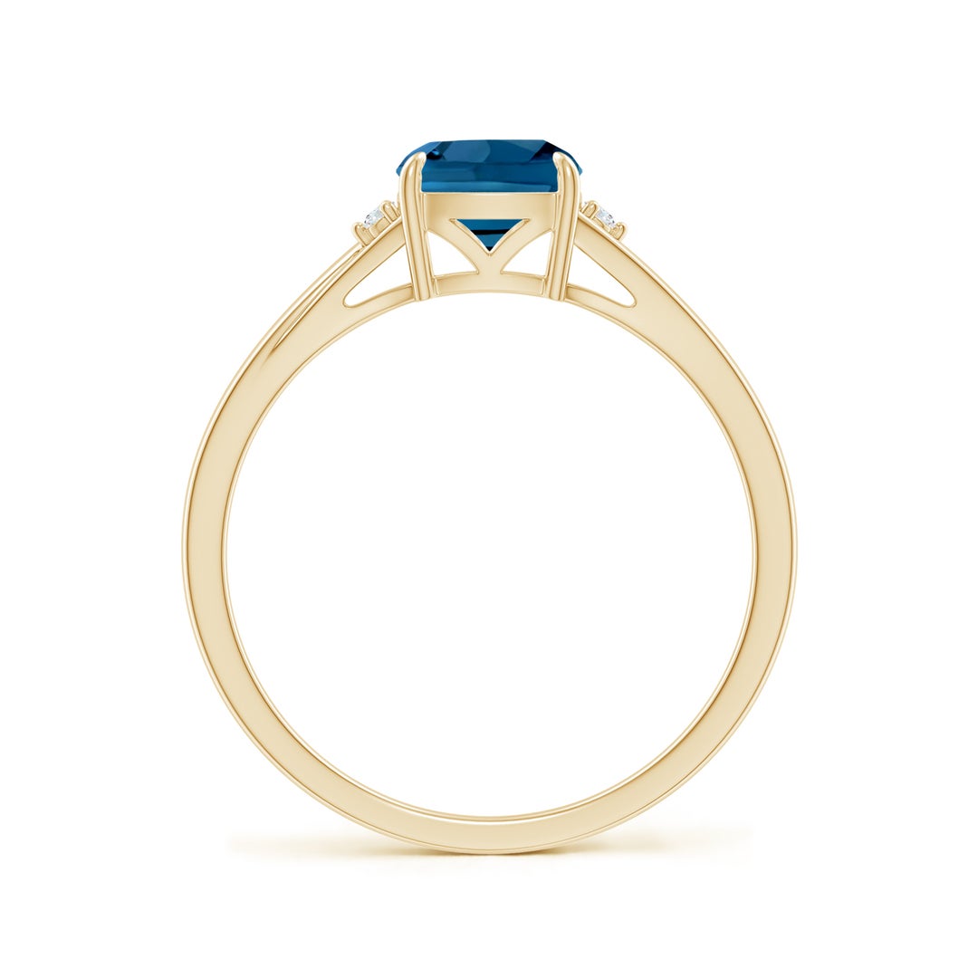 6mm AAA Split Shank Cushion London Blue Topaz Solitaire Ring in Yellow Gold - side 3