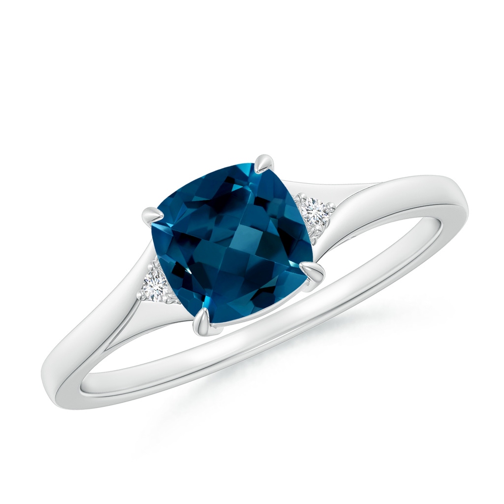 6mm AAAA Split Shank Cushion London Blue Topaz Solitaire Ring in P950 Platinum