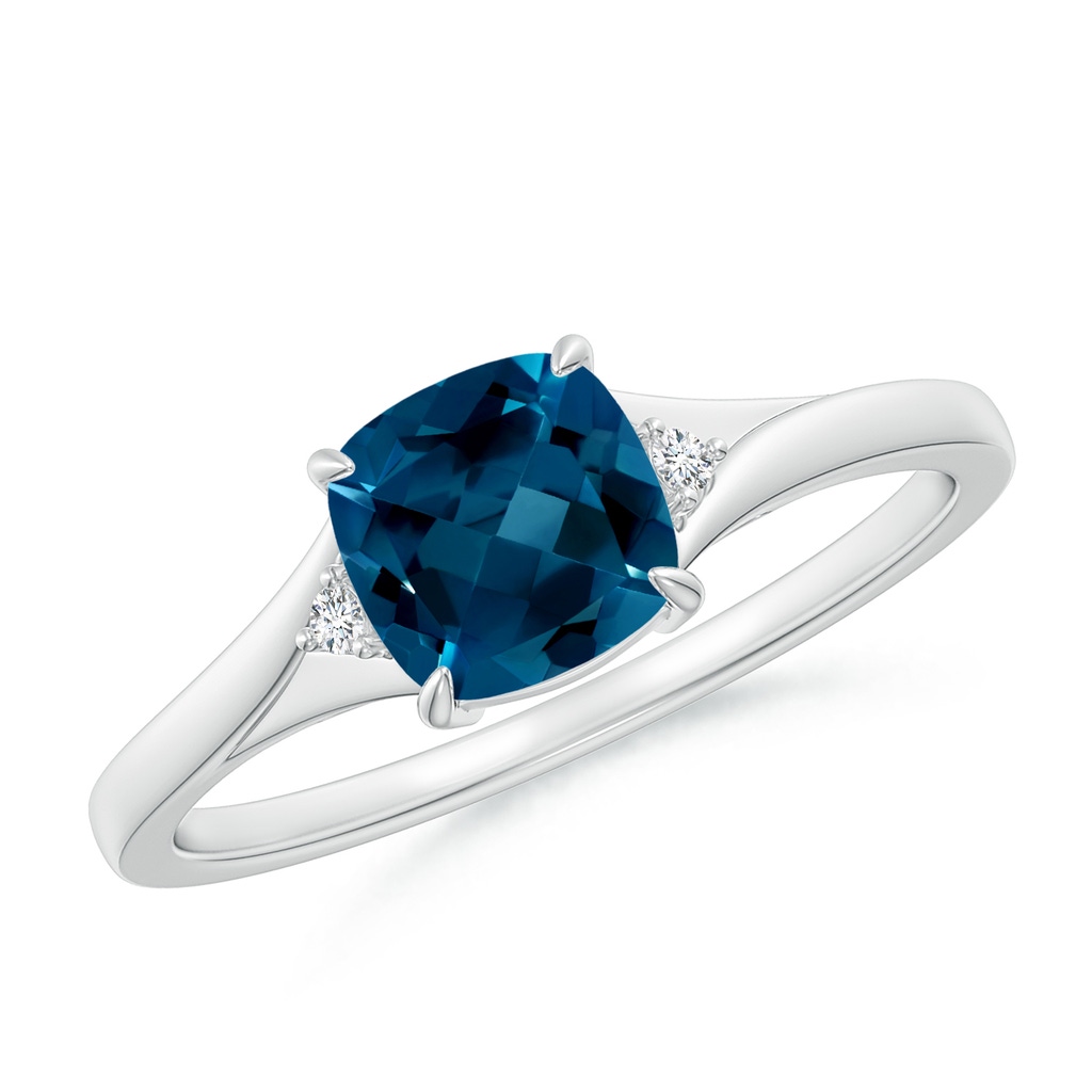 6mm AAAA Split Shank Cushion London Blue Topaz Solitaire Ring in White Gold