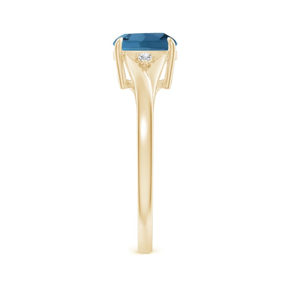 7mm AA Split Shank Cushion London Blue Topaz Solitaire Ring in Yellow Gold side-2