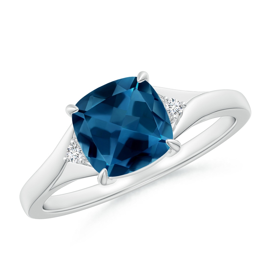 7mm AAA Split Shank Cushion London Blue Topaz Solitaire Ring in White Gold 