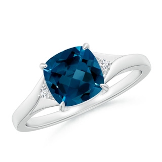 7mm AAAA Split Shank Cushion London Blue Topaz Solitaire Ring in P950 Platinum