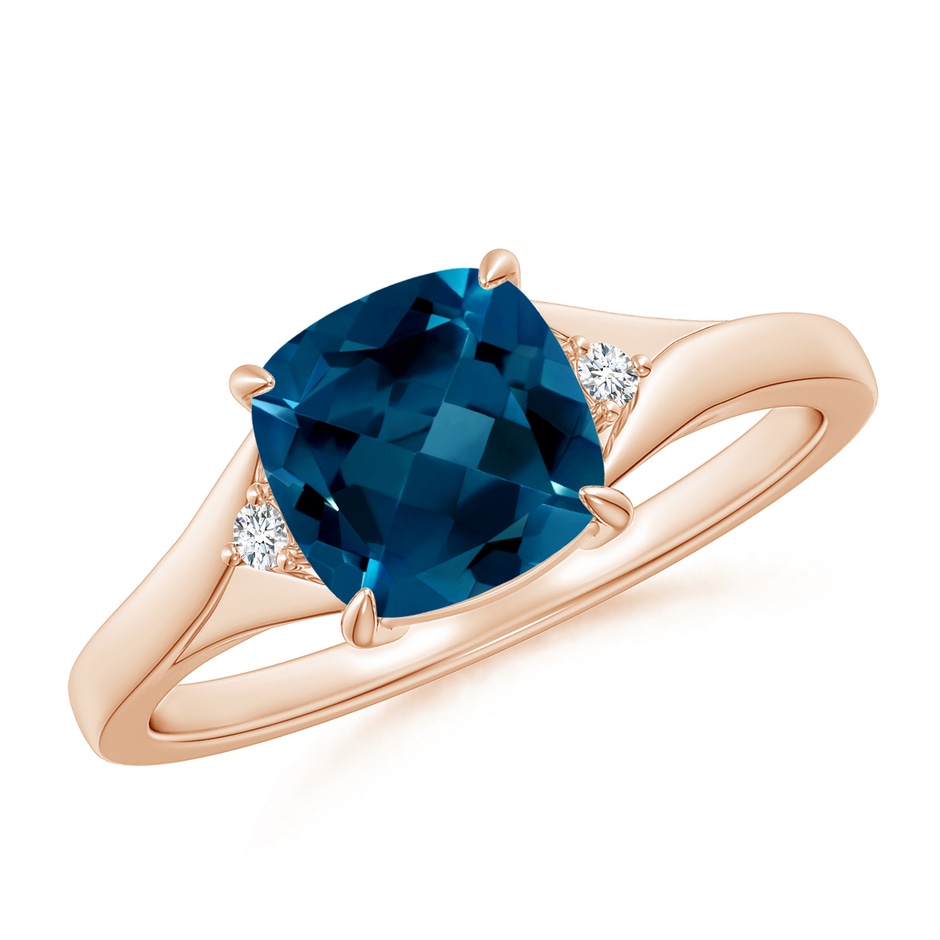 7mm AAAA Split Shank Cushion London Blue Topaz Solitaire Ring in Rose Gold 