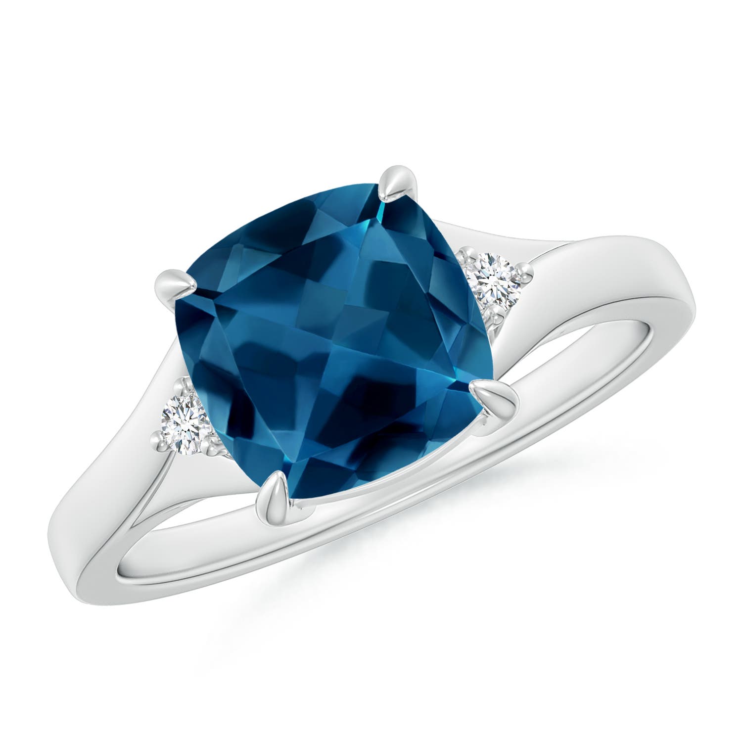 8mm AAA Split Shank Cushion London Blue Topaz Solitaire Ring in P950 Platinum