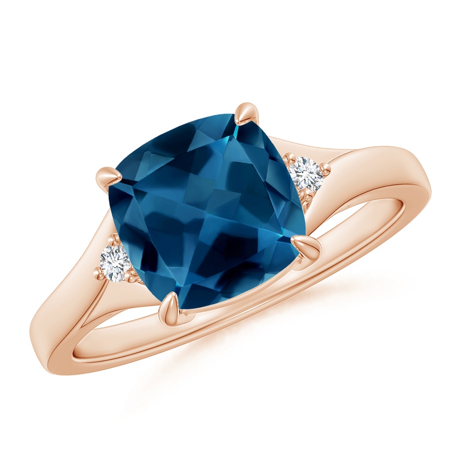 8mm AAA Split Shank Cushion London Blue Topaz Solitaire Ring in Rose Gold 