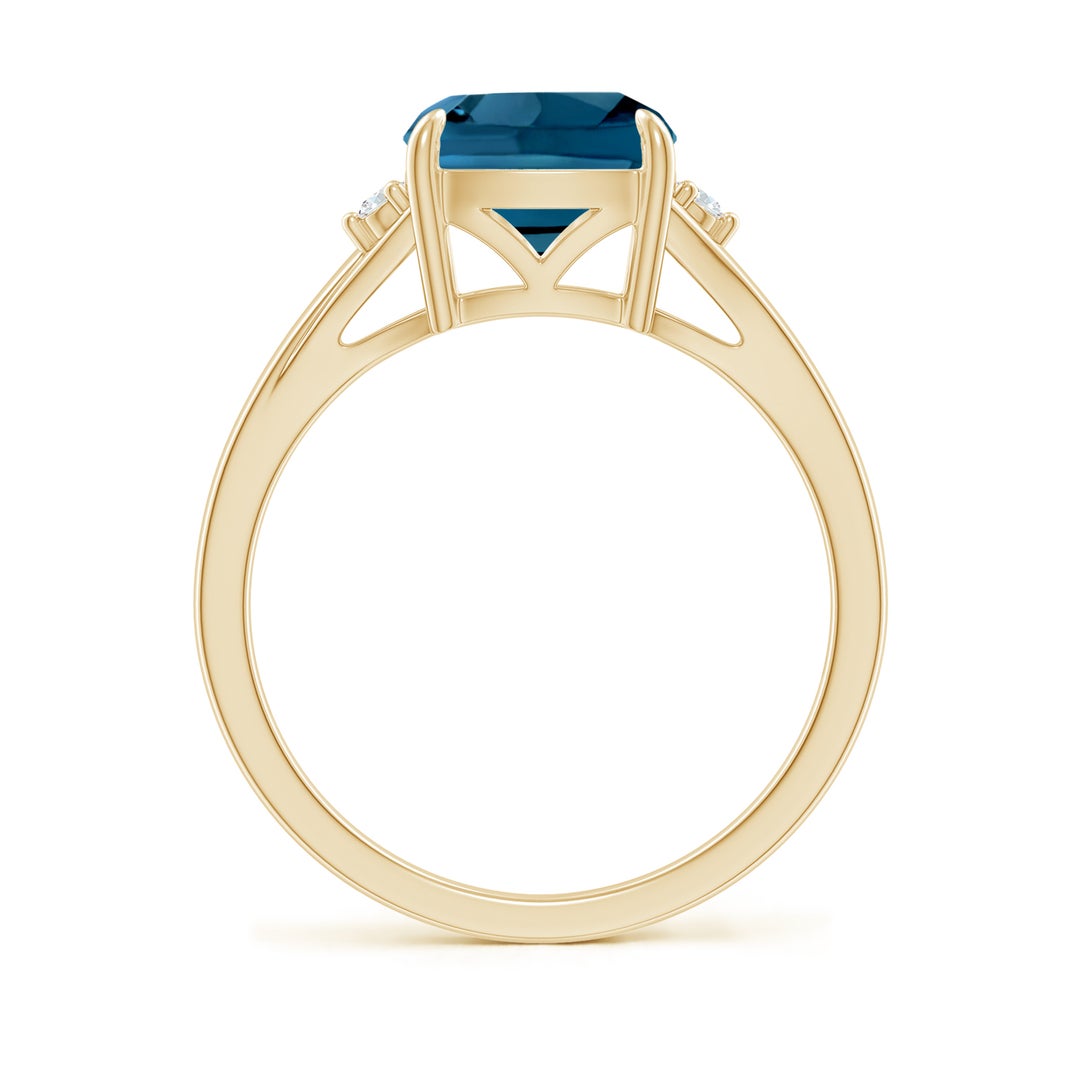8mm AAAA Split Shank Cushion London Blue Topaz Solitaire Ring in Yellow Gold - side 3