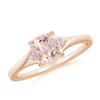 6mm A Split Shank Cushion Morganite Solitaire Ring in Rose Gold