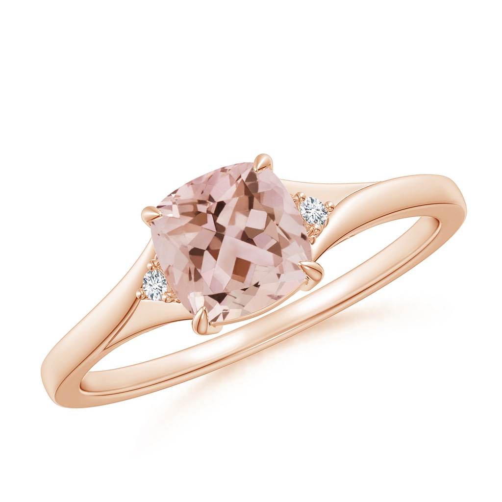 6mm AAA Split Shank Cushion Morganite Solitaire Ring in Rose Gold