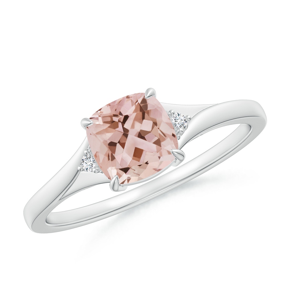 6mm AAA Split Shank Cushion Morganite Solitaire Ring in White Gold 