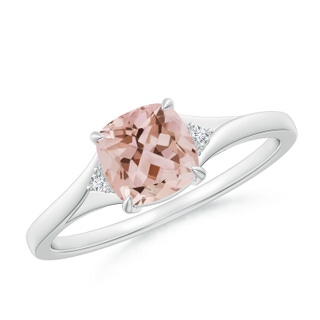 6mm AAA Split Shank Cushion Morganite Solitaire Ring in White Gold