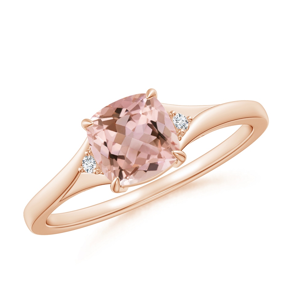 6mm AAAA Split Shank Cushion Morganite Solitaire Ring in Rose Gold 