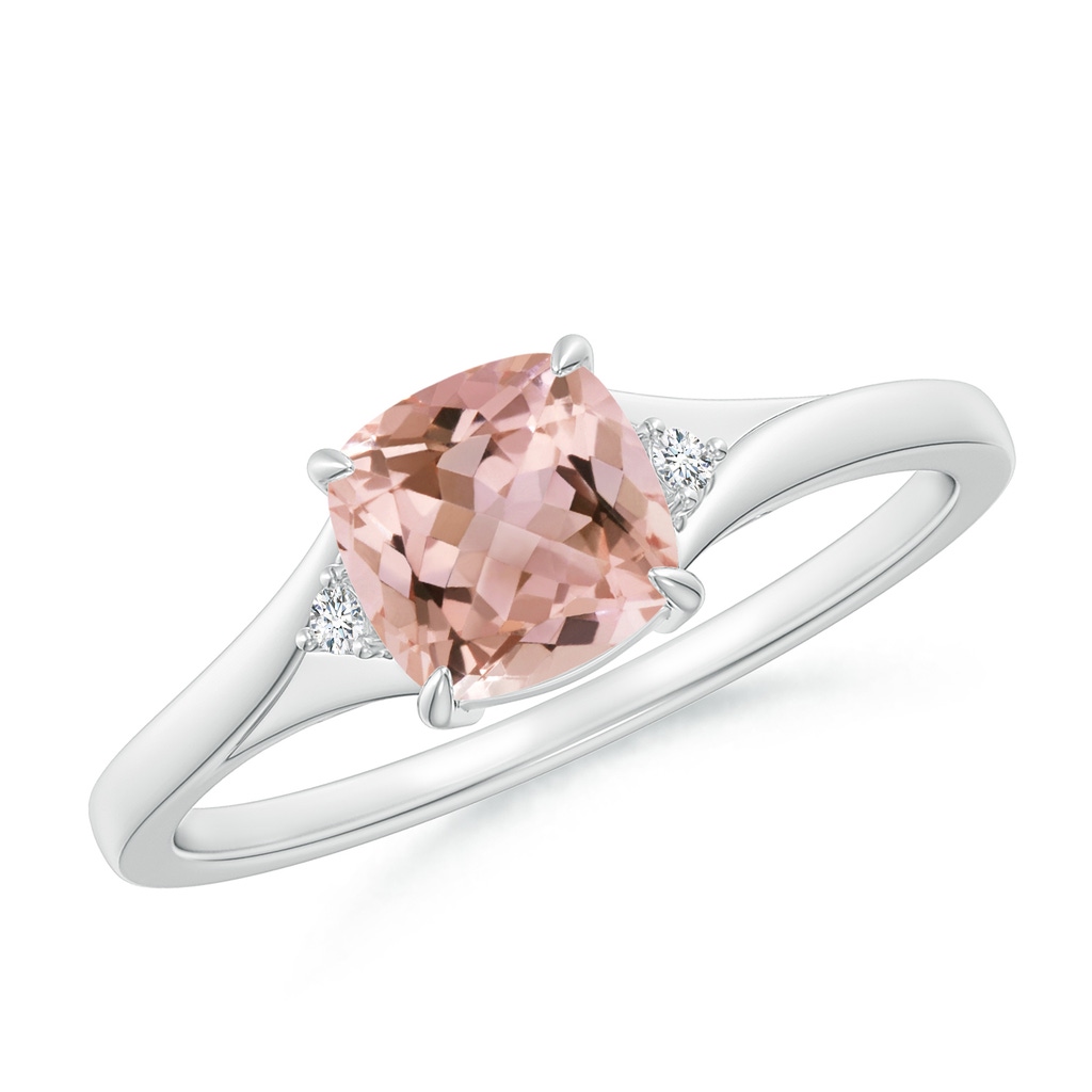 6mm AAAA Split Shank Cushion Morganite Solitaire Ring in White Gold
