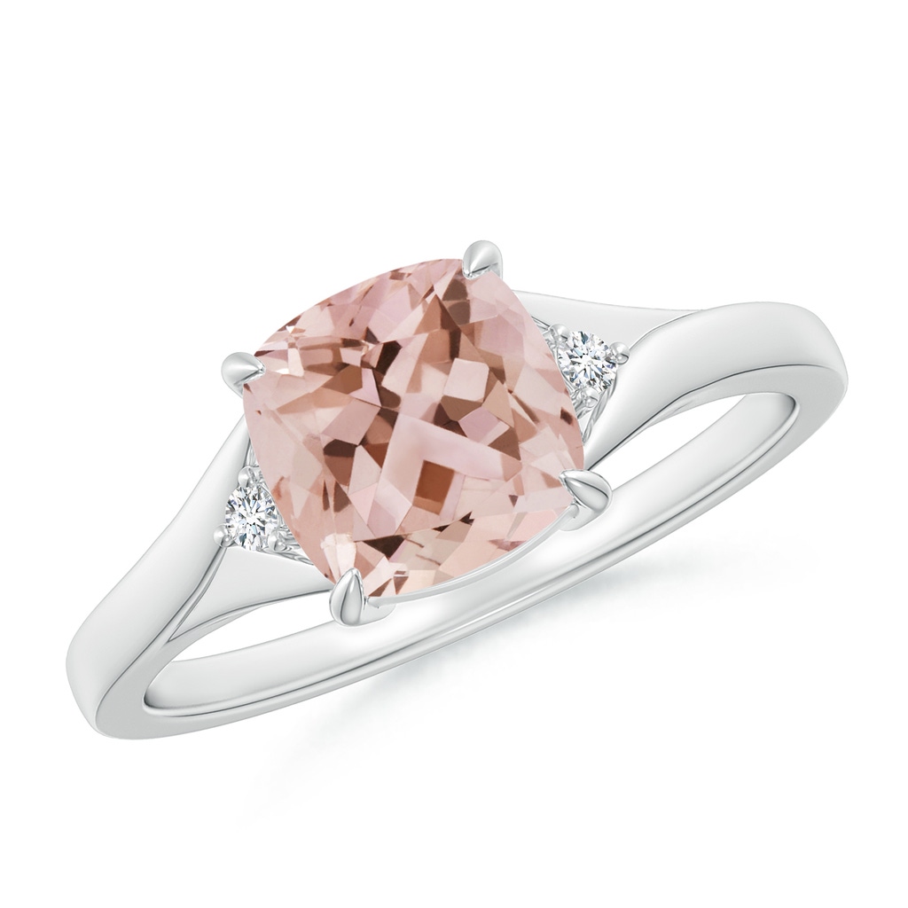 7mm AAA Split Shank Cushion Morganite Solitaire Ring in White Gold