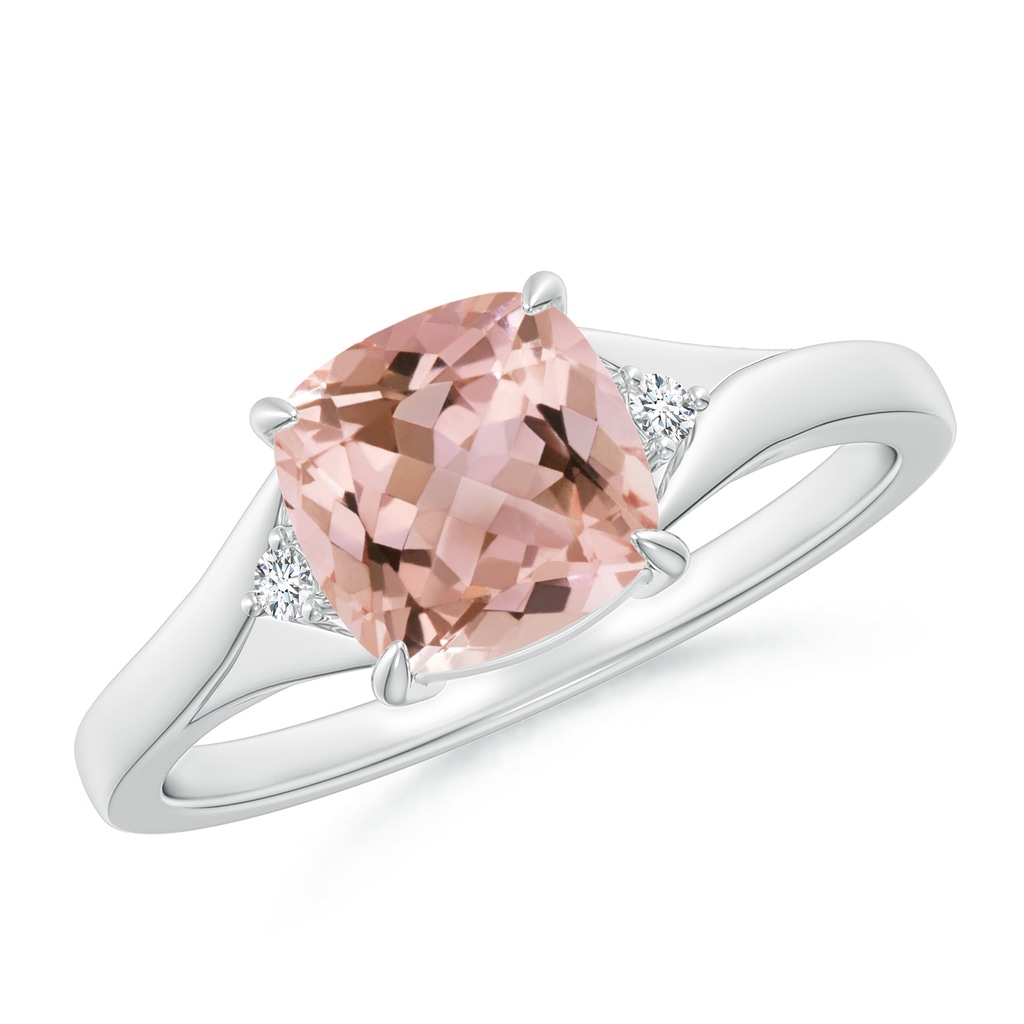 7mm AAAA Split Shank Cushion Morganite Solitaire Ring in White Gold