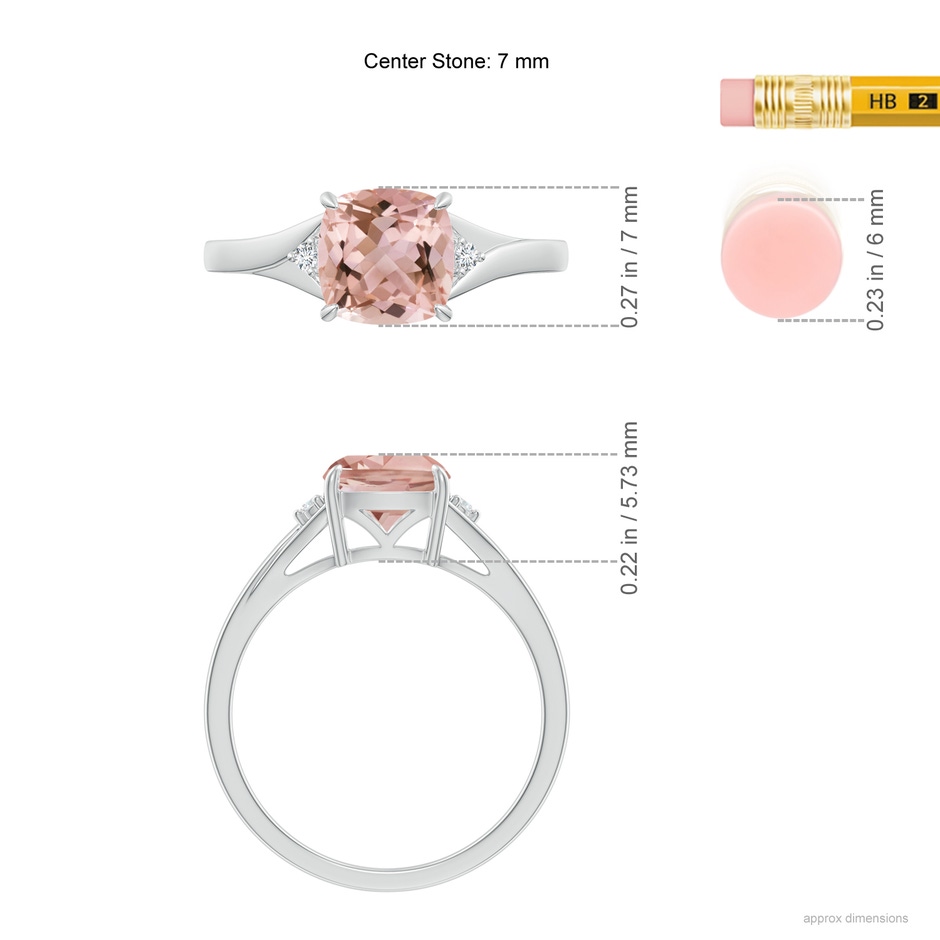 7mm AAAA Split Shank Cushion Morganite Solitaire Ring in White Gold ruler