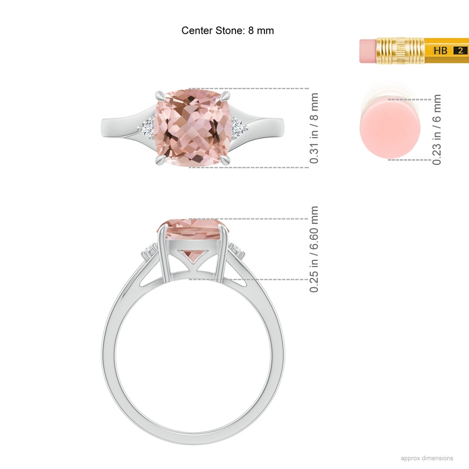 8mm AAAA Split Shank Cushion Morganite Solitaire Ring in P950 Platinum ruler