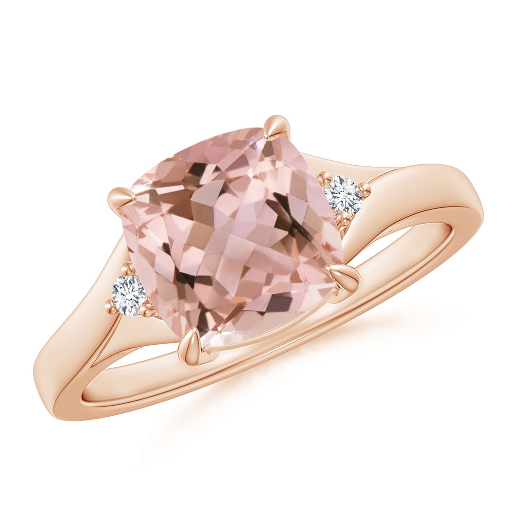 8mm AAAA Split Shank Cushion Morganite Solitaire Ring in Rose Gold