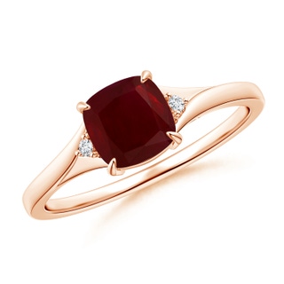 5.16x5.11x3.32mm A Split Shank Cushion Ruby Solitaire Ring in 18K Rose Gold
