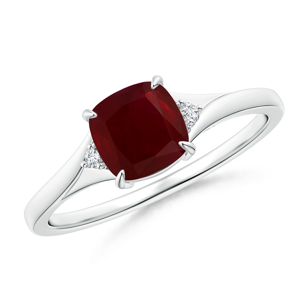 5.16x5.11x3.32mm A Split Shank Cushion Ruby Solitaire Ring in White Gold