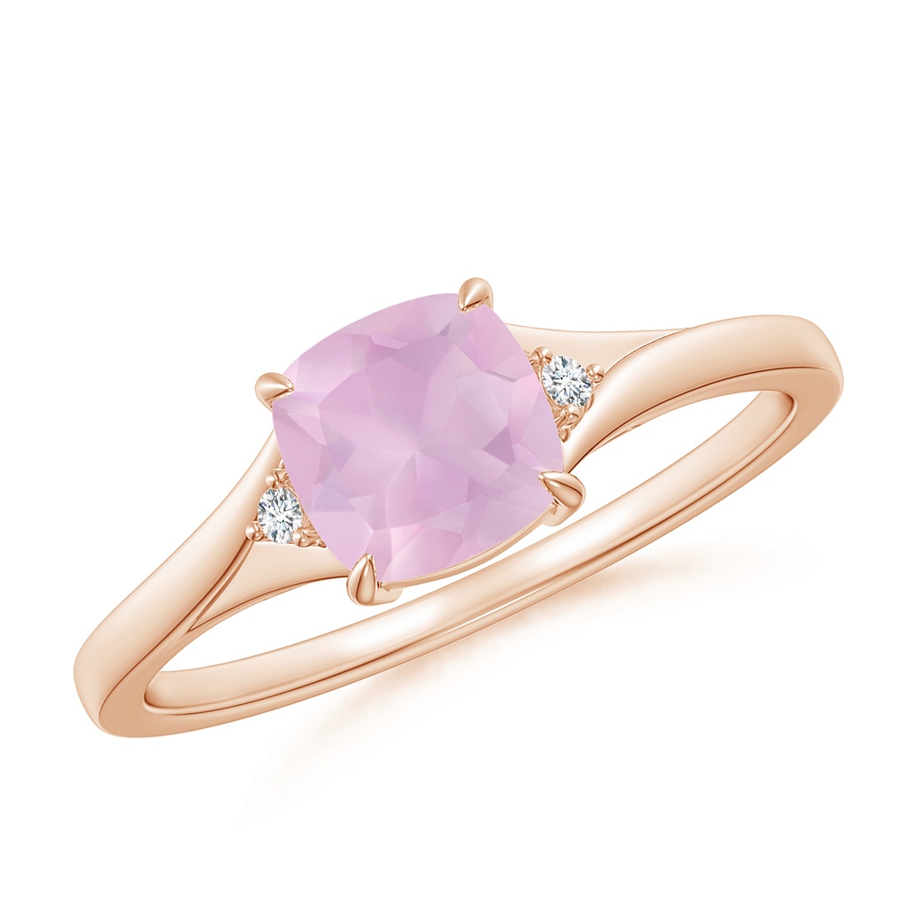 6mm AAAA Split Shank Cushion Rose Quartz Solitaire Ring in Rose Gold
