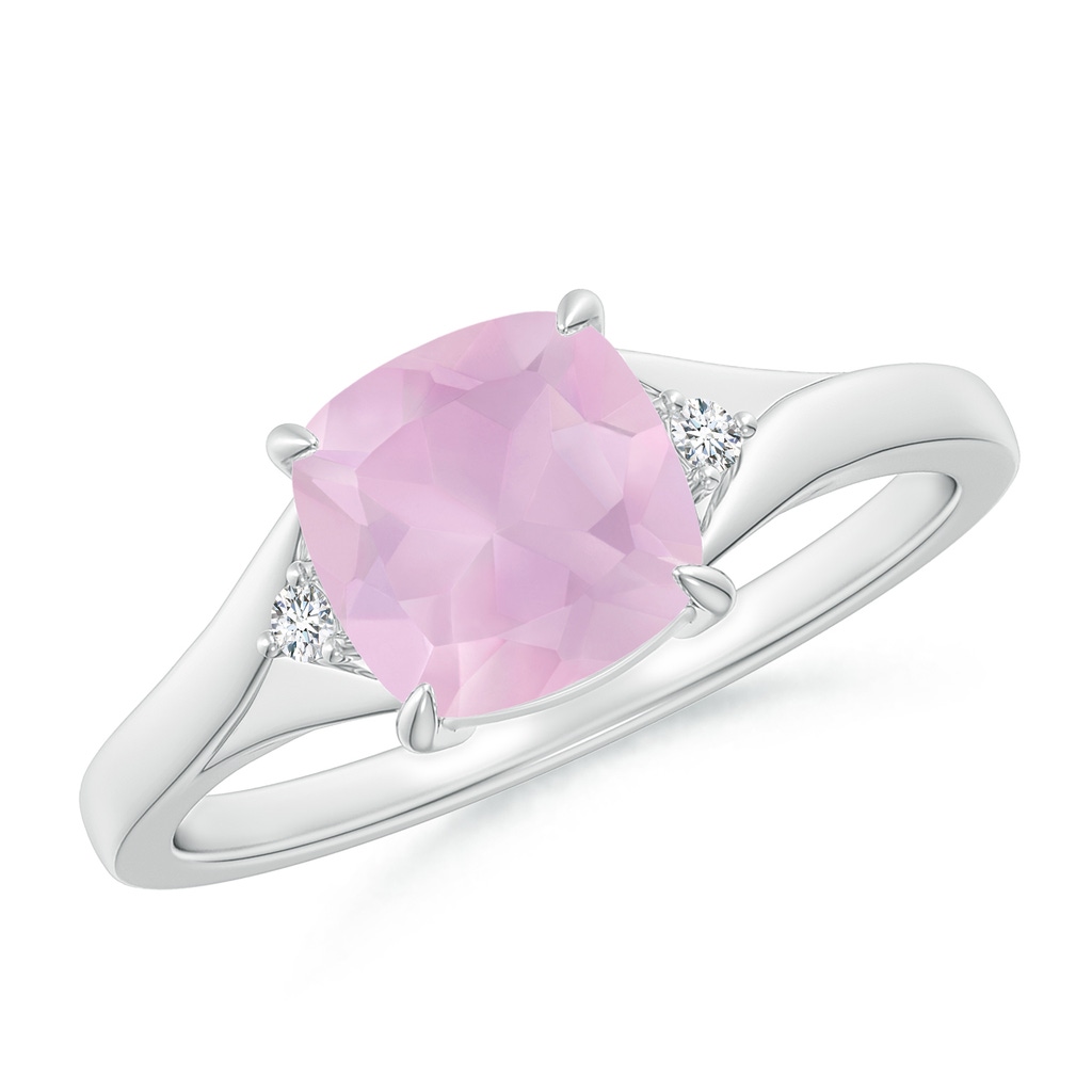 7mm AAA Split Shank Cushion Rose Quartz Solitaire Ring in White Gold