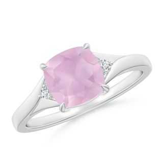 7mm AAAA Split Shank Cushion Rose Quartz Solitaire Ring in White Gold