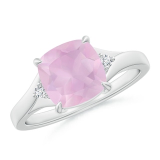 8mm AAA Split Shank Cushion Rose Quartz Solitaire Ring in White Gold