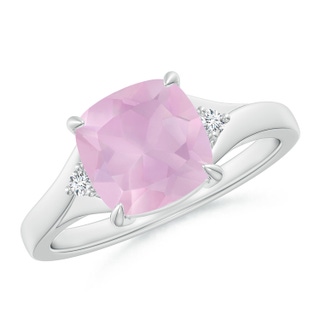 8mm AAAA Split Shank Cushion Rose Quartz Solitaire Ring in White Gold