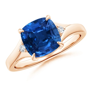 8.76x8.58x6.00mm AAAA GIA Certified Split Shank Cushion Blue Sapphire Solitaire Ring in 10K Rose Gold